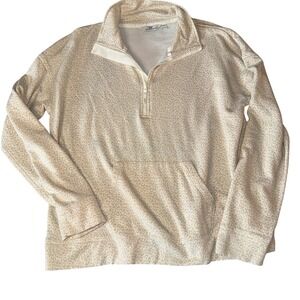 Vineyard Vines Cheetah Print Quarter Zip Pullover Sweatshirt Beige Women's Large